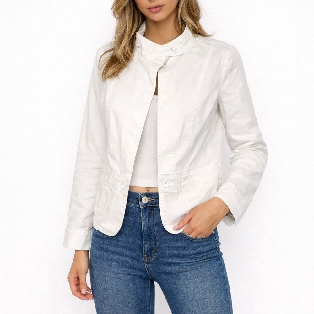 Talbots White Preppy Minimalist Button Front Jacket Blazer Coat Classic Chic 6